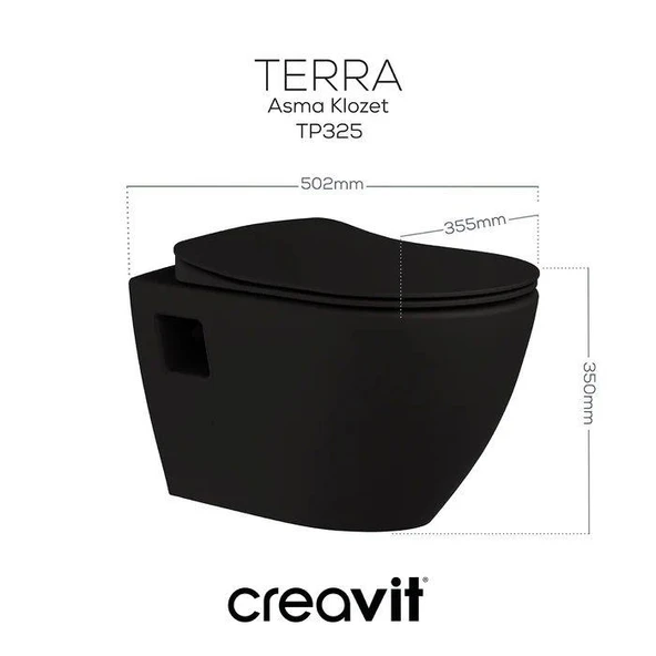 Creavit Terra Asma Klozet (TP325.SM) Mat Siyah + Duck Yavaş Kapanan Kapak Mat Siyah 2'li Set - Resim 3
