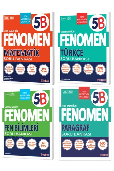 Fenomen Yayıncılık Fenomen 5.sınıf Fen Bilimleri (B) Türkçe (B) Matematik (B) Paragraf (B) Soru Bankası 4 Lü Set ürün görseli 1