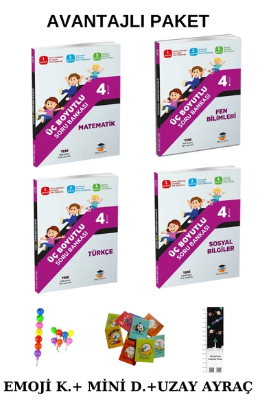 Zeka Küpü Yayınları Zeka Küpü 4. Sınıf Üç Boyutlu Tüm Dersler Soru Bankası Seti (EMOJİ K. + MİNİ D. + UZAY A.)2025 ürün görseli 1