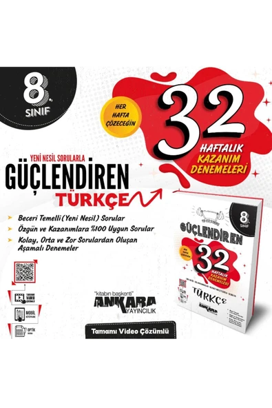 kitabın başkenti ankara yayıncılık 8. Sınıf Güçlendiren Türkçe 32 Haftalık Kazanım Denemesi (yeni Baskı) ürün görseli 1