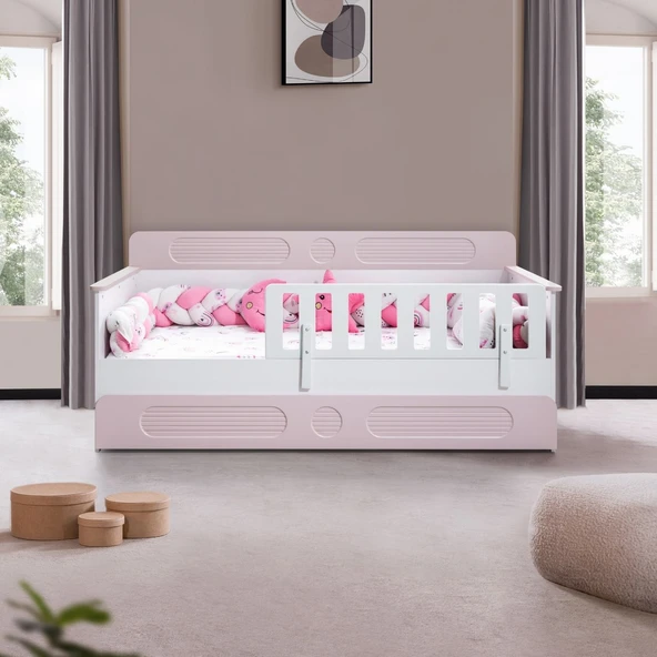 Flora Çocuk Odası Takımı, Flora Yavrulu Karyola, Dolunay 2 Kapaklı Dolap, Kitaplık - Pembe - Resim 6