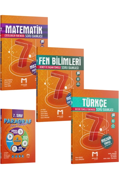 Mozaik Yayınları Mozaik 7. Sınıf Matematik Fen Türkçe Soru Bankası Seti 2024 (Paragraf Soru Bankası Hediye)
