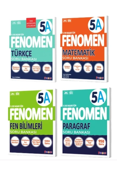 Fenomen Yayıncılık FENOMEN YAYINLARI 5 Türkçe A + Matematik A + Fen Bilimleri A + PARAGRAF A Soru Bankası ürün görseli 1