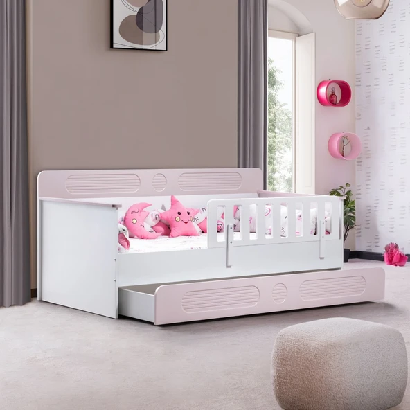 Flora Çocuk Odası Takımı, Flora Yavrulu Karyola, Dolunay 2 Kapaklı Dolap, Kitaplık - Pembe - Resim 5