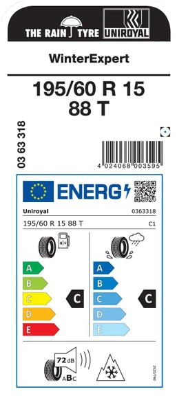 ÜNİROYAL 195/60R15 88T WİNTER EXPERT KIŞ LASTİGİ ÜRETİM YILI:2025 - Resim 2