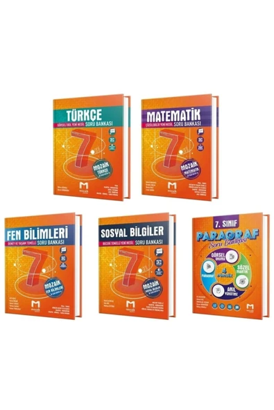 Mozaik Yayınları Mozaik 7. Sınıf Matematik Fen Türkçe Sosyal Bilgiler Paragraf Soru Bankası 5'li Set