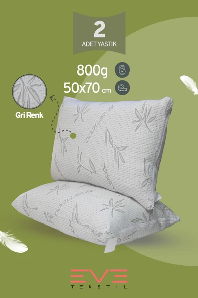 2 Adet Bamboo Gri Serisi Kılıflı Fermuarlı Yıkanabilir Antialerjik Silikon Elyaf Yastık 50x70cm 800 gr ürün görseli