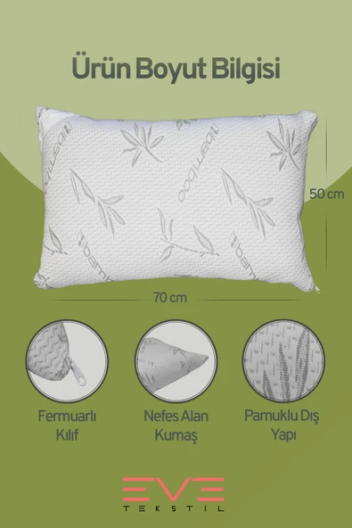 2 Adet Bamboo Gri Serisi Kılıflı Fermuarlı Yıkanabilir Antialerjik Silikon Elyaf Yastık 50x70cm 800 gr - Resim 3