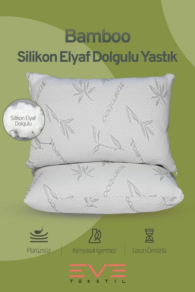 2 Adet Bamboo Gri Serisi Kılıflı Fermuarlı Yıkanabilir Antialerjik Silikon Elyaf Yastık 50x70cm 800 gr - Resim 2
