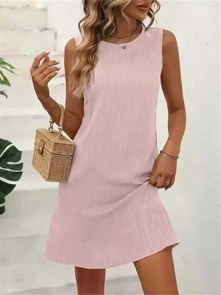 Kadın Sıfır Kollu Bisiklet Yaka Bürümcük Elbise ürün görseli