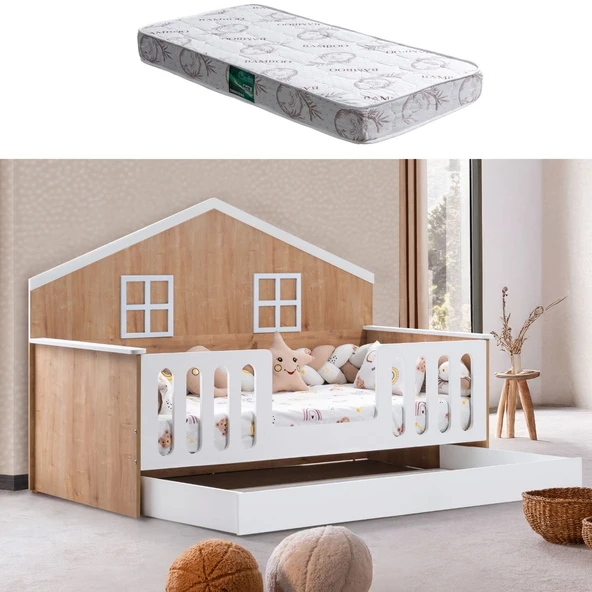 Yavrulu Karyola, Bello Yavrulu Montessori Yatak - Ceviz + 1 Adet Comfort Yatak ürün görseli