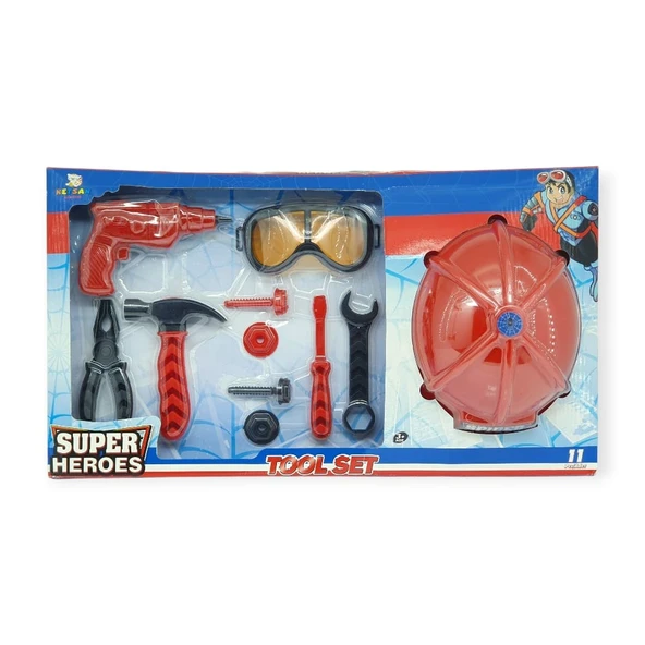 Meslek Setleri - Baretli Tamir Seti 11 Parça - Kırmızı - 3