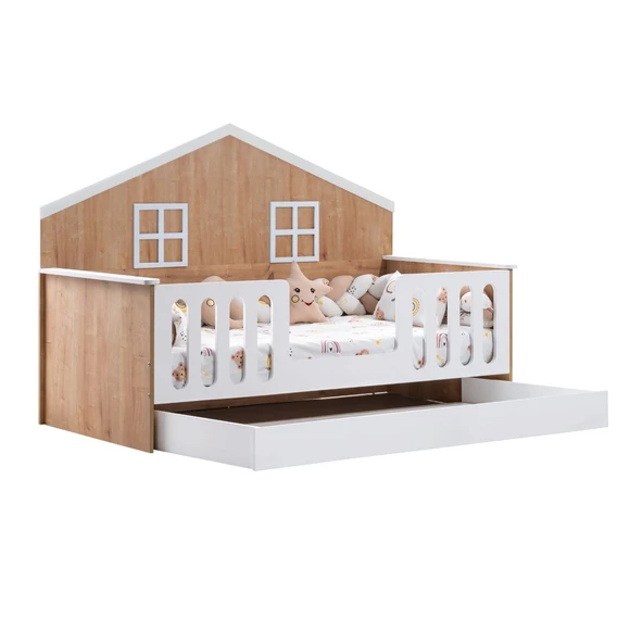 Yavrulu Karyola, Bello Yavrulu Montessori Yatak - Ceviz + 1 Adet Comfort Yatak - Resim 6