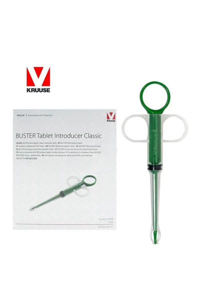 Buster Kedi Köpek Hap Yutturma Enjektörü. KRUUSE. Yeşil Renk. Kıskaç Uçlu Model