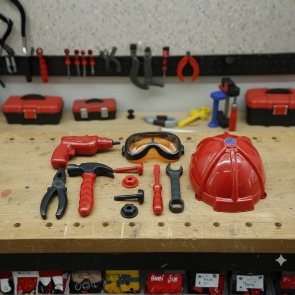 Meslek Setleri - Baretli Tamir Seti 11 Parça - Kırmızı - 2