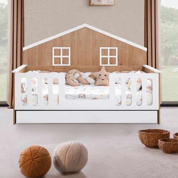 Yavrulu Karyola, Bello Yavrulu Montessori Yatak - Ceviz + 1 Adet Comfort Yatak - Resim 3