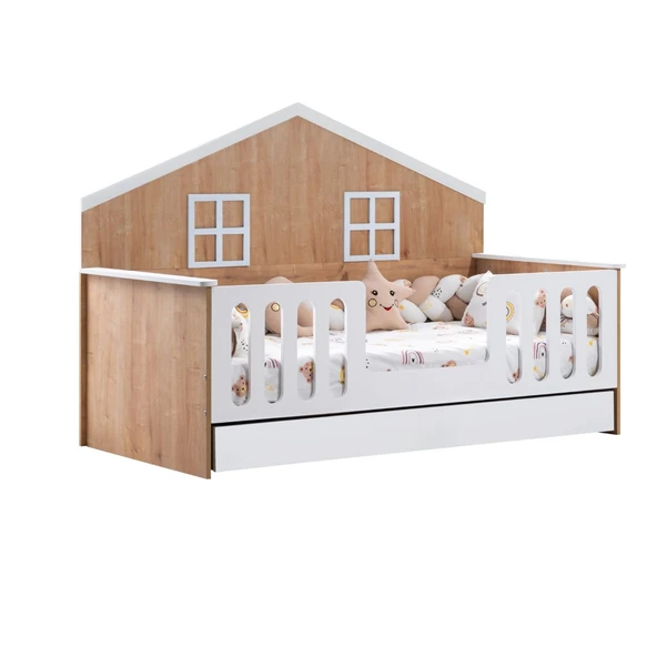 Yavrulu Karyola, Bello Yavrulu Montessori Yatak - Ceviz + 1 Adet Comfort Yatak - Resim 5