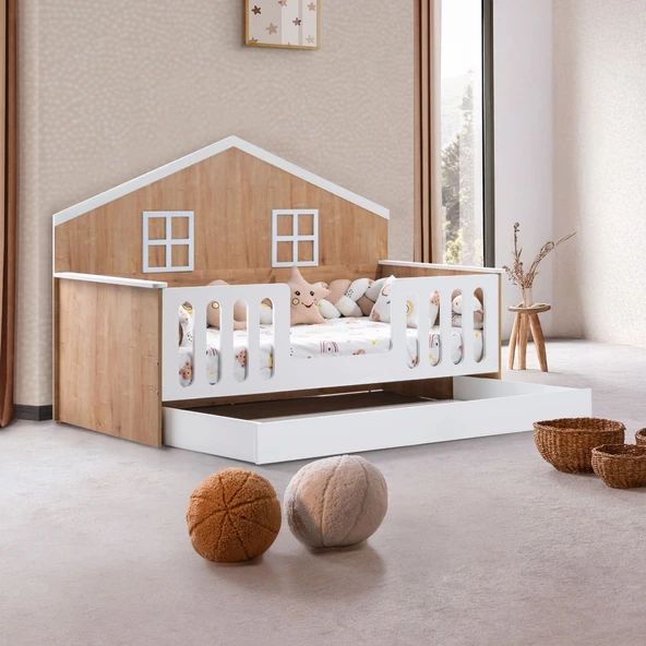 Yavrulu Karyola, Bello Yavrulu Montessori Yatak - Ceviz + 1 Adet Comfort Yatak - Resim 2