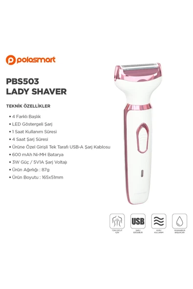 PBS503 4 In 1 Lady Shaver Beyaz - Resim 3
