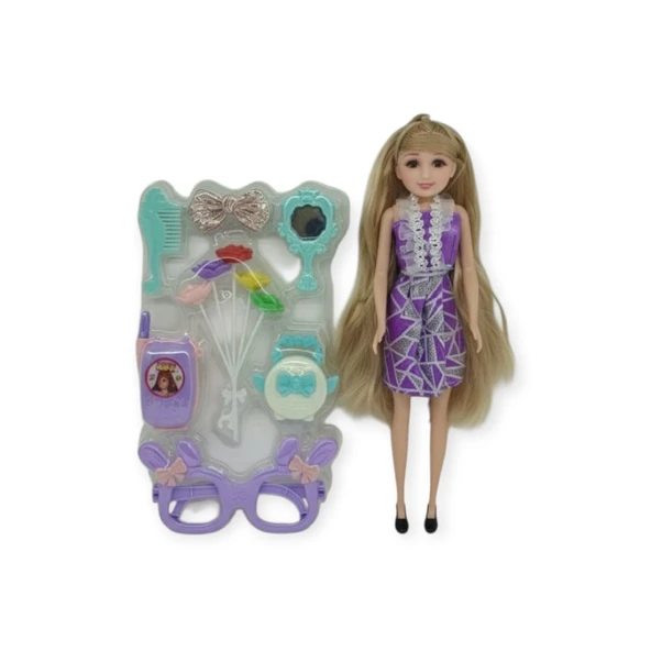 Güzellik Seti 7 Parça Aksesuarlı Bebek Seti - Mor - Resim 2