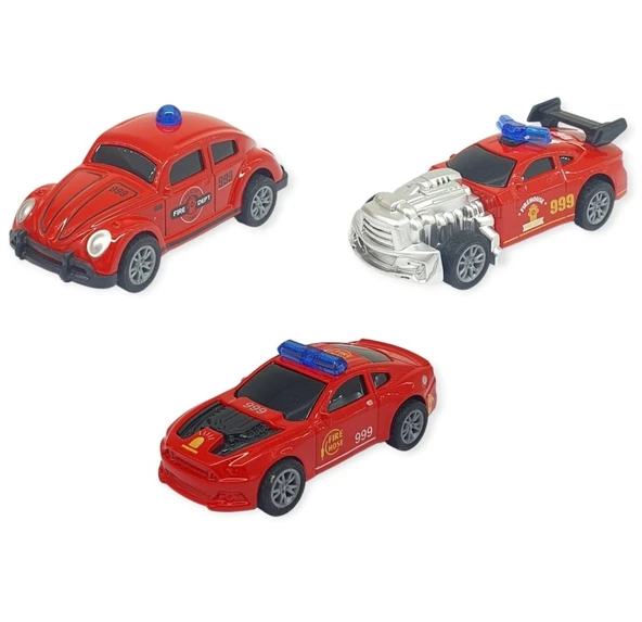 Çek Bırak Metal Küçük Arabalar 3'lü 8 cm - İtfaiye Araçları ürün görseli 1