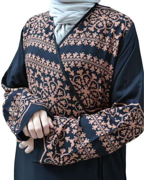 Geometrik Desenli Kruvaze Namaz Elbisesi – %100 Viskon, Yandan Bağlamalı 36-46 Beden - 8