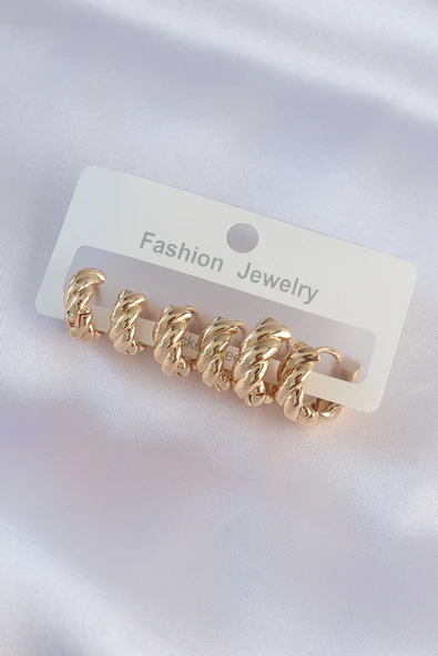 Pirinç Gold Renk Minimal Tırtıklı Küpe Seti ürün görseli 1