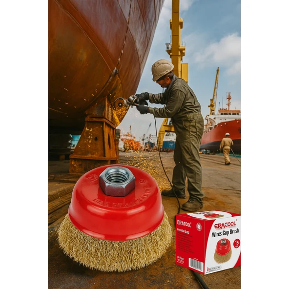 Fixonic Eratool ERA10038 65mm Saçaklı Çanak Fırça Sarı Telli - Resim 2