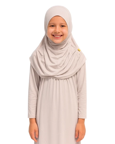 Penye Kendinden Başörtülü Çocuk Namaz Elbisesi Krem/ 6-7-8 yaş - 3