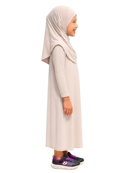 Penye Kendinden Başörtülü Çocuk Namaz Elbisesi Krem/ 6-7-8 yaş - 4