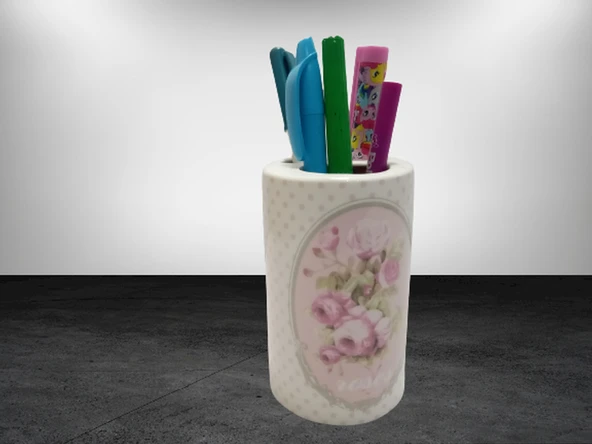 2 ADET KALEMLİK BAHAR DESENLİ SERAMİK OFİS GERECİ  7X7X11CM - Resim 2