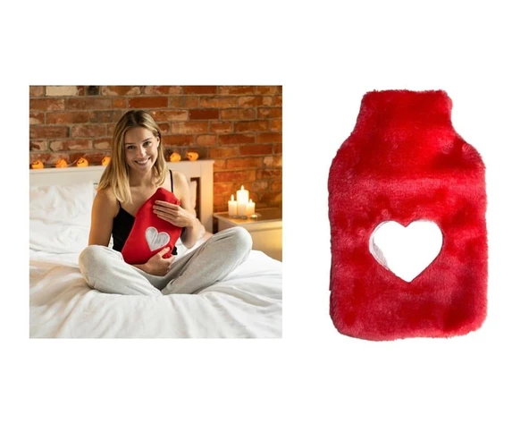 SICAK SU TORBASI PELUŞ KALPLİ,PEMBE TERMOFOR 26X17X2CM 1 LİTRE ürün görseli 1