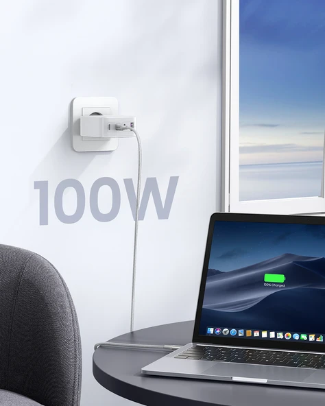 UGREEN Nexode GaN X 100W Hızlı Şarj Cihazı 4 Portlu PD QC 3xUSB-C, 1xUSB-A, Beyaz, 15337 - Resim 5