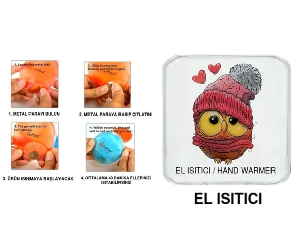 BERELİ BAYKUŞ CEP SOBASI,EL ISITICI,SICAK SU TORBASI PVC  10x9,5cm ürün görseli 1