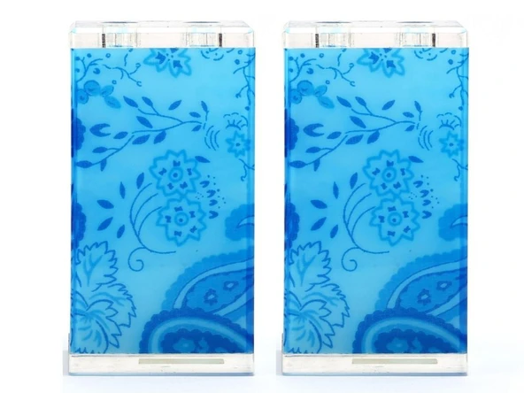 2 ADET DİŞ FIRÇALIK MAVİ ÇİÇEKLİ AKRİLİK 6X6X12CM BANYO SETİ - Resim 3