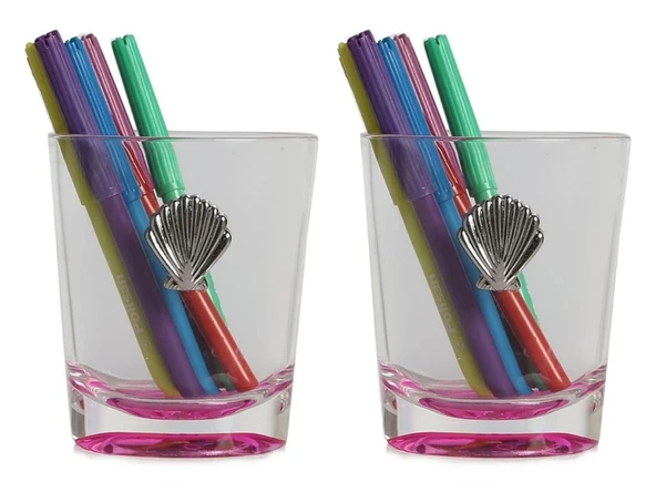2 ADET KALEMLİK PEMBE DENİZ KABUĞU AKRİLİK  OFİS GERECİ 9X6X11CM 250ML