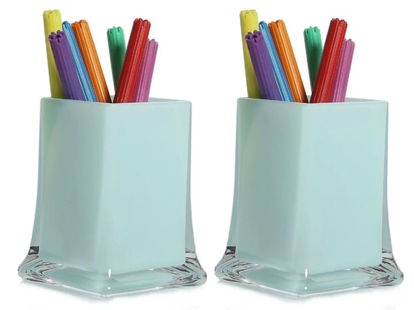 2 ADET KALEMLİK BUZ MAVİ RENKLİ OFİS GERECİ 6X6X10CM 300ML