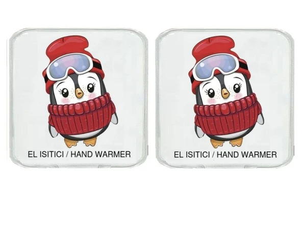 2 ADET BERELİ PENGUEN CEP SOBASI,EL ISITICI,SICAK SU TORBASI PVC  10x9,5cm - Resim 2