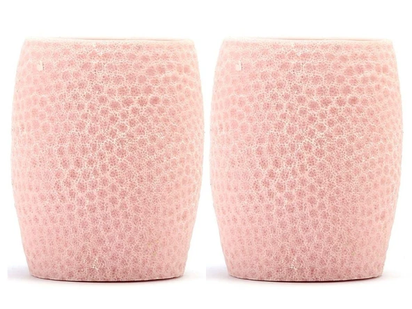 2 ADET DİŞ FIRÇALIK,MACUNLUK PEMBE PETEK DESENLİ POLİRESİN 8X8X10CM 400ML BANYO SETİ - Resim 3