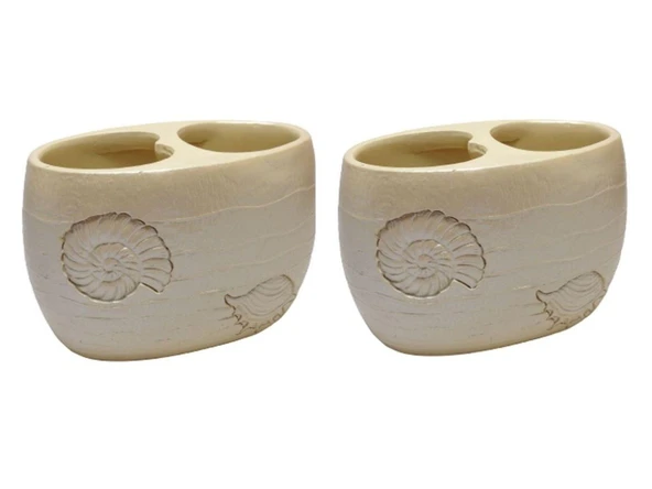 2 ADET DİŞ FIRÇALIK İSTİRİDYE POLİRESİN 10X10X9CM BANYO SETİ - 3