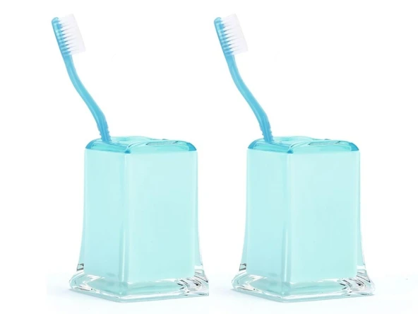 2 ADET DİŞ FIRÇALIK BUZ MAVİSİ AKRİLİK 6X6X11CM BANYO SETİ ürün görseli