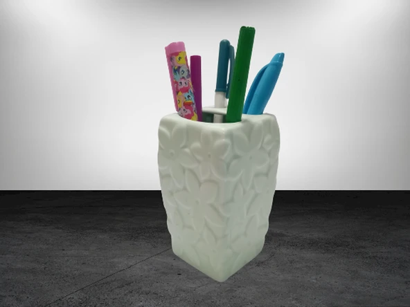 2 ADET KALEMLİK ÇİÇEKLİ SU YEŞİLİ SERAMİK OFİS GERECİ 7X7X12CM - 2