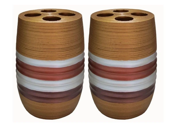 2 ADET DİŞ FIRÇALIK METALİK KAHVE POLİRESİN 6X6X12CM BANYO SETİ - Resim 3