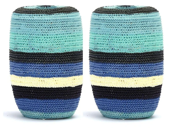 2 ADET DİŞ FIRÇALIK MAVİ ÖRGÜ POLİRESİN 7X7X11CM BANYO SETİ - Resim 3