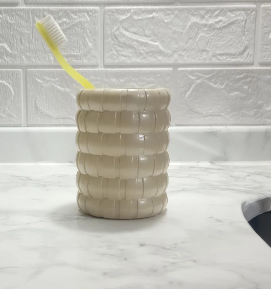 2 ADET DİŞ FIRÇALIK ÖRGÜ MODEL BANYO AKSESUARI 8X8X11CM BANYO SETİ - Resim 2