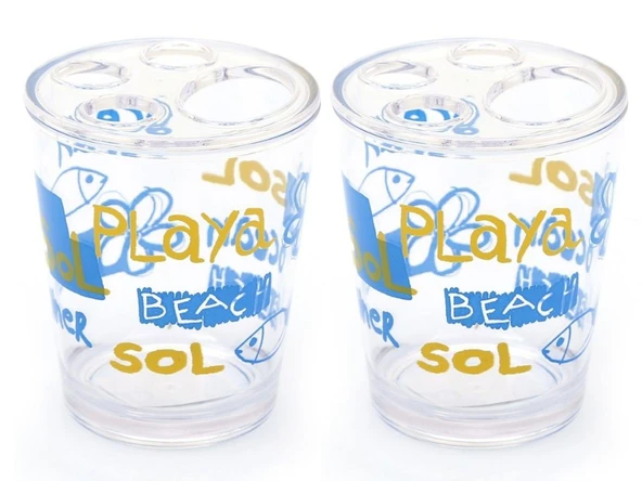 2 ADET DİŞ FIRÇALIK DENİZ DESEN AKRİLİK 8X8X9CM 350ML BANYO SETİ - Resim 3