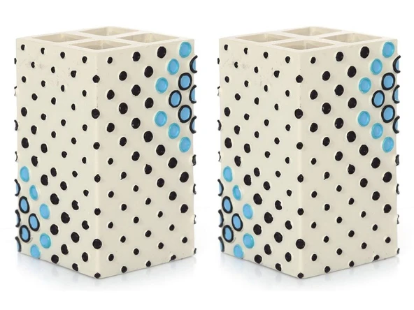 2 ADET DİŞ FIRÇALIK PUANLI POLİRESİN 6X6X10CM BANYO SETİ - Resim 3