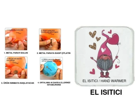 KALPLİ NOEL CÜCESİ CEP SOBASI,EL ISITICI,SICAK SU TORBASI PVC  10x9,5cm ürün görseli