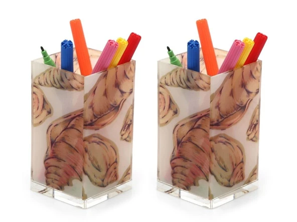 2 ADET KALEMLİK İSTİRİDYE  DESENLİ OFİS GERECİ 6X6X12CM 300ML