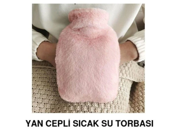 SICAK SU TORBASI YAN CEPLİ PEMBE  PELUŞ TERMOFOR 27x17x2cm  1 LİTRE - Resim 3